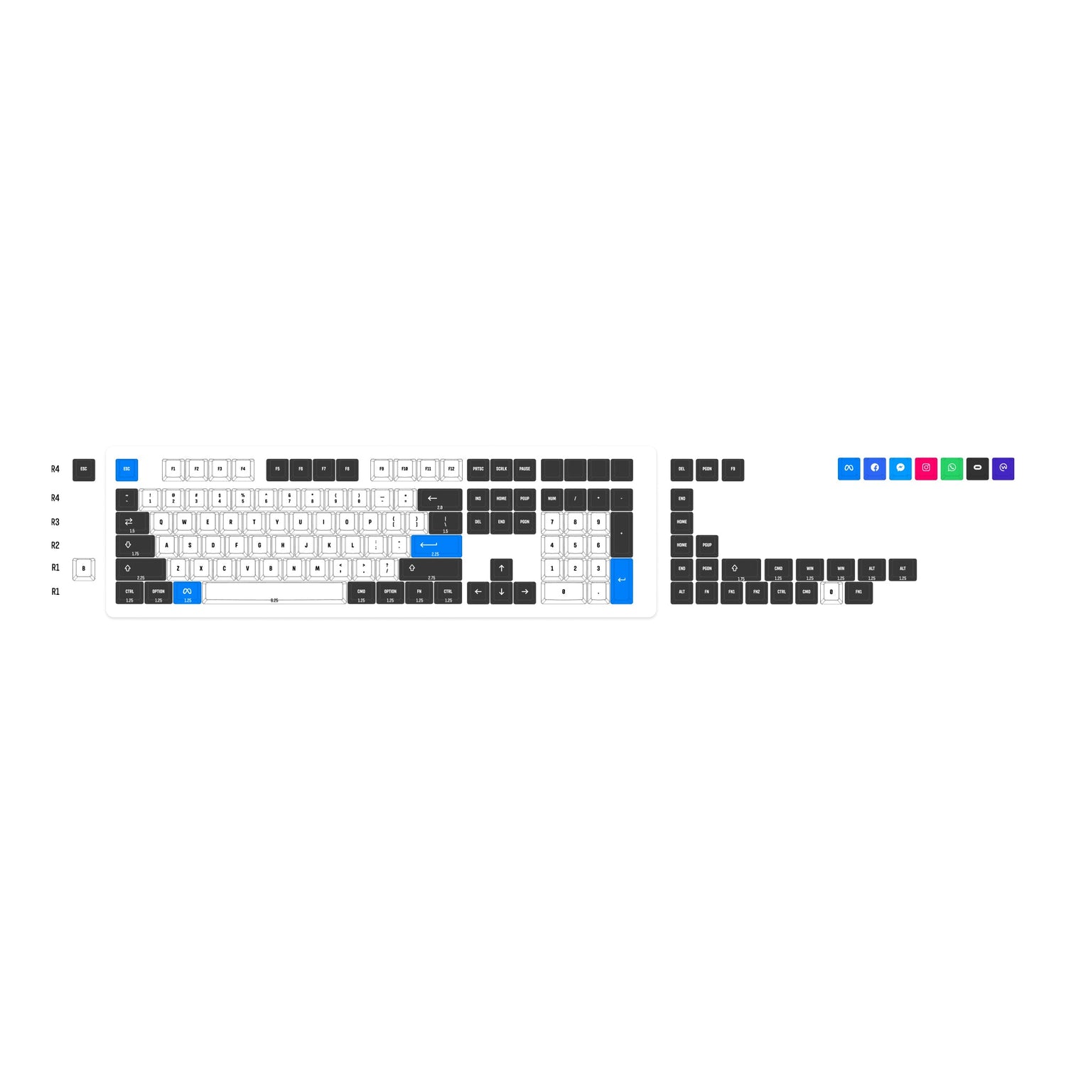 Conjunto completo de teclas OEM Dye-Sub PBT - Meta