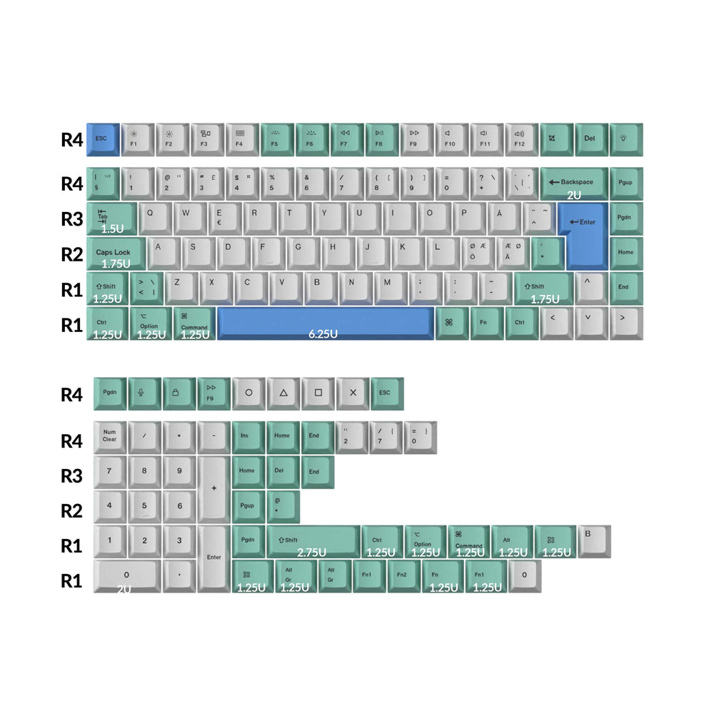 Conjunto completo de teclas ISO Cherry Profile Dye-Sub PBT - Iceberg