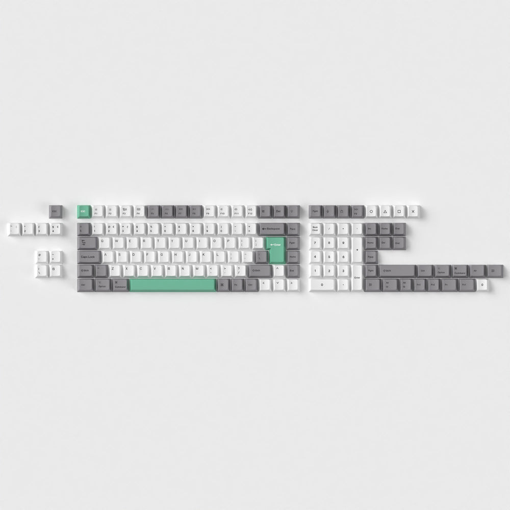 Conjunto completo de teclas ISO Cherry Profile Dye-Sub PBT - Cinza Branco Menta