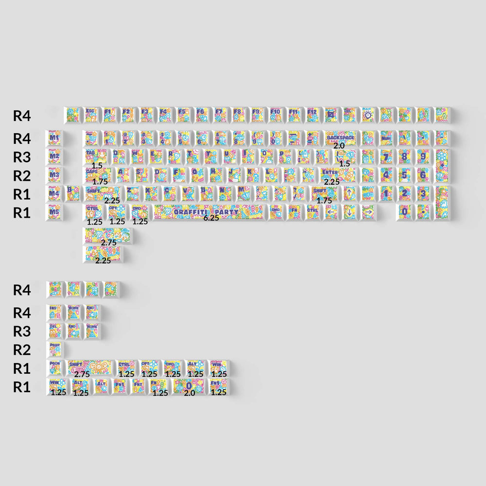 Graffiti Party - Conjunto completo de teclas Cherry Profile Dye-Sub PBT