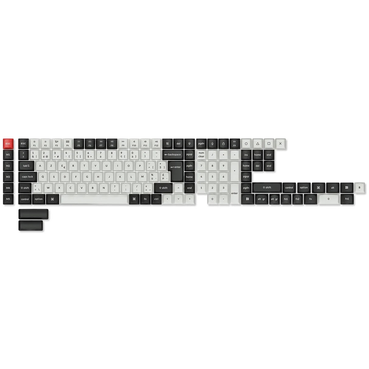 ISO Layout Cherry Profile Dye-Sub PBT Full Keycap Set - Black and White