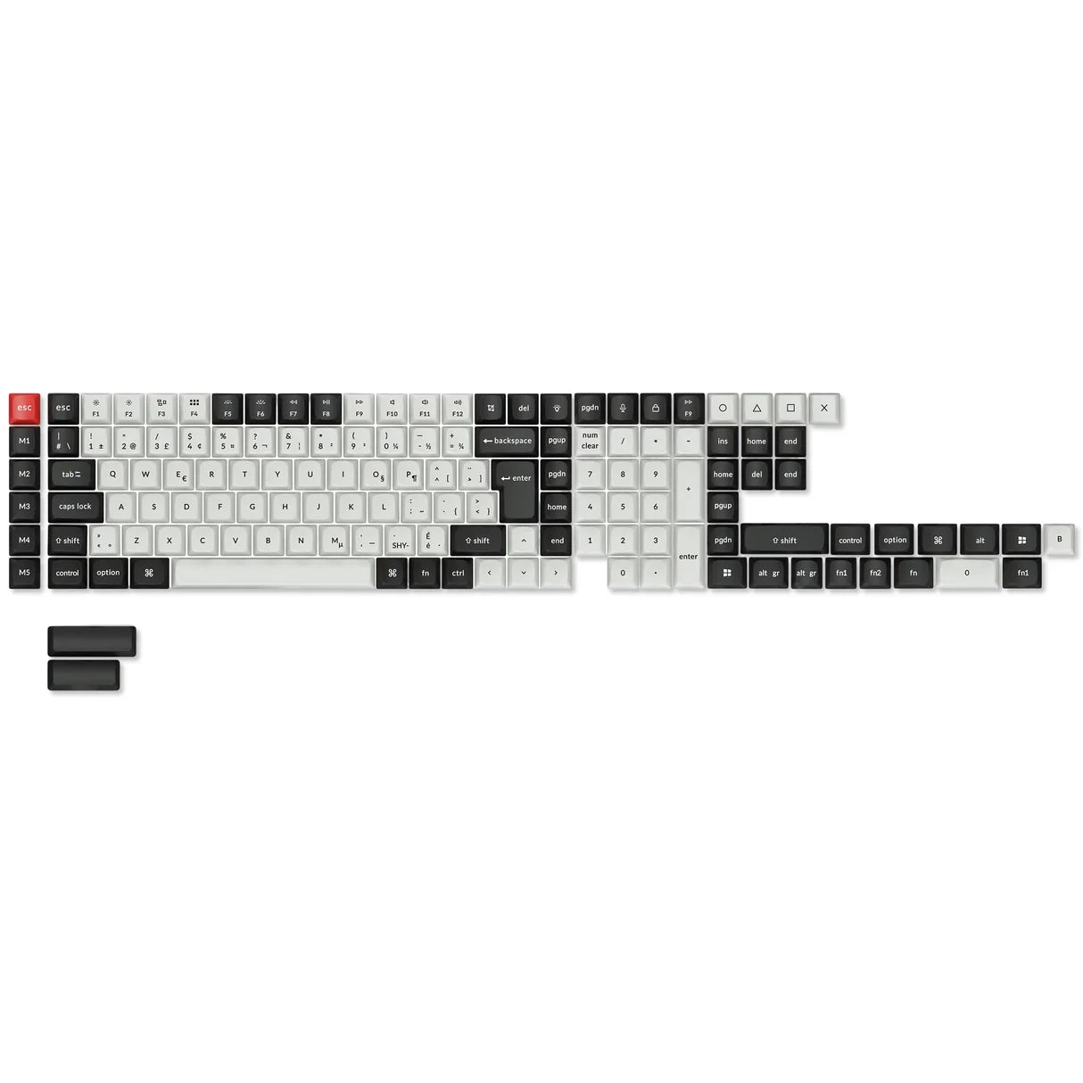 ISO Layout Cherry Profile Dye-Sub PBT Full Keycap Set - Black and White