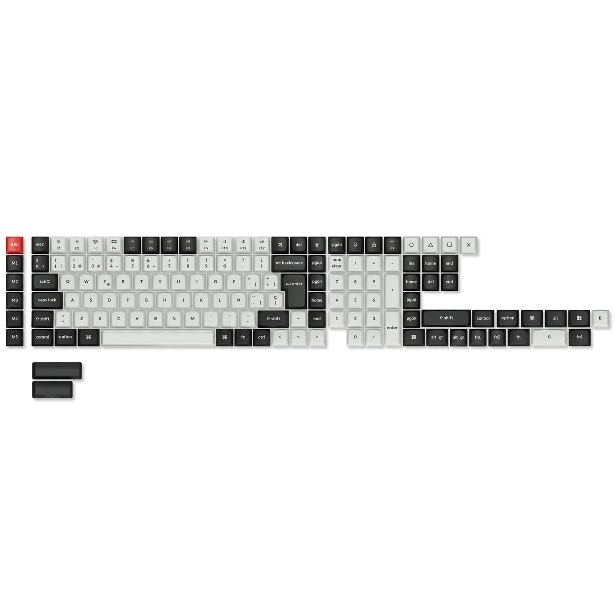 ISO Layout Cherry Profile Dye-Sub PBT Full Keycap Set - Black and White