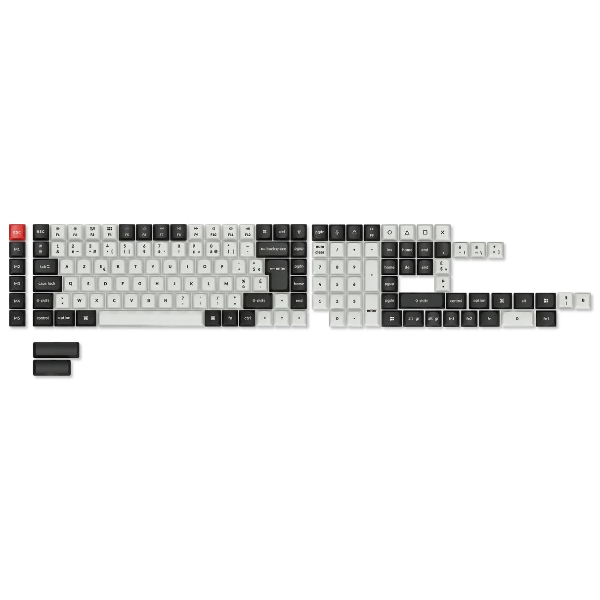 ISO Layout Cherry Profile Dye-Sub PBT Full Keycap Set - Black and White