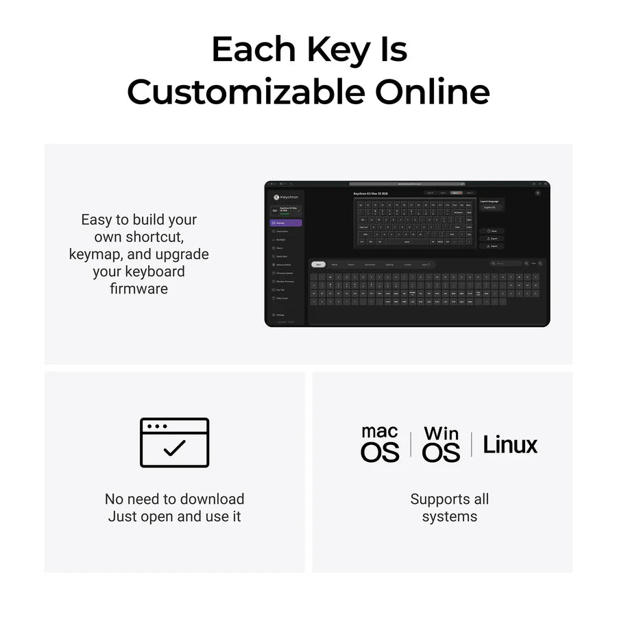 Teclado mecânico personalizado sem fio Keychron K3 Max QMK/VIA