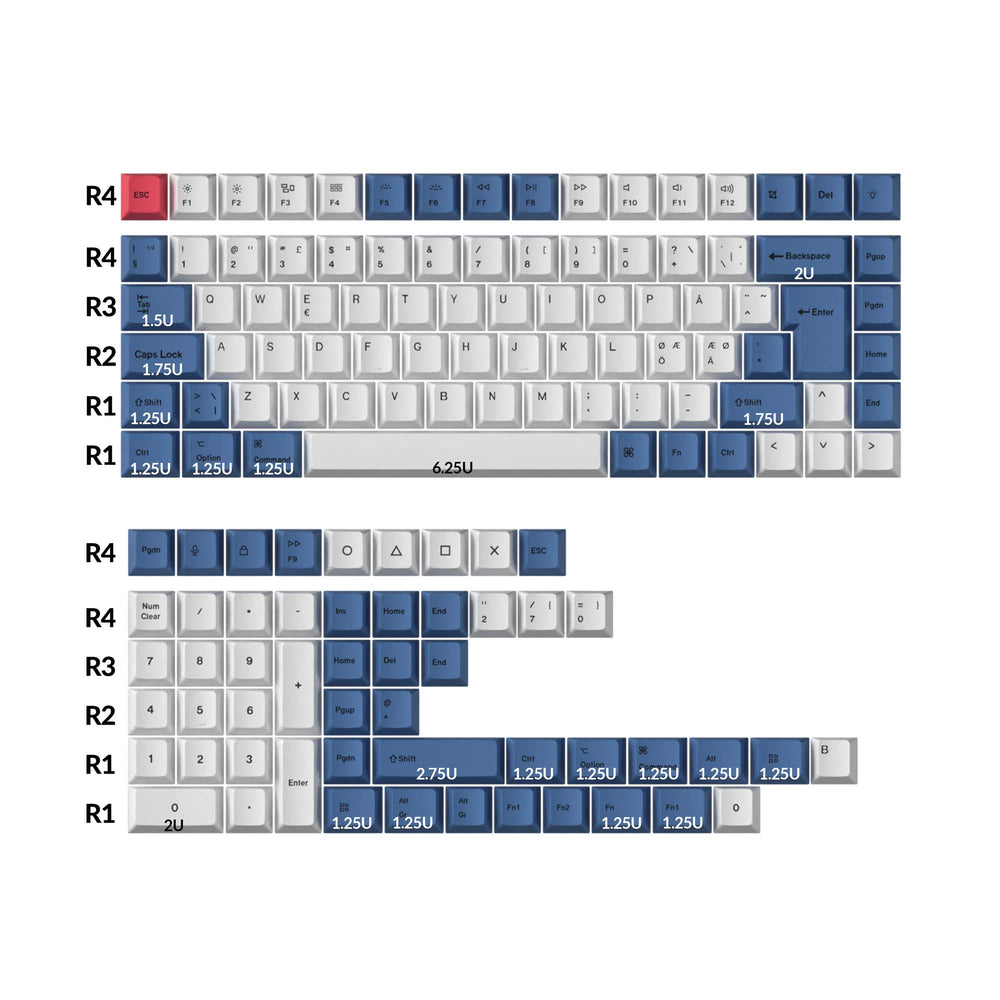 Conjunto completo de teclas ISO Cherry Profile Dye-Sub PBT - Azul Moderno