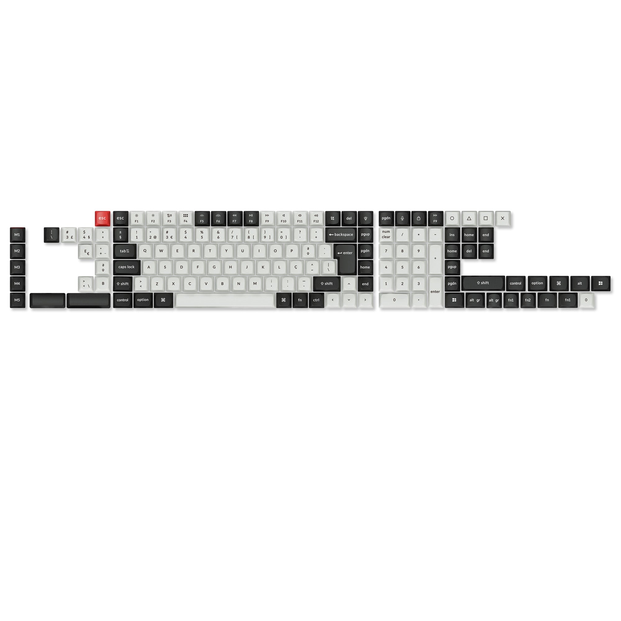 ISO Layout Cherry Profile Dye-Sub PBT Full Keycap Set - Black and White