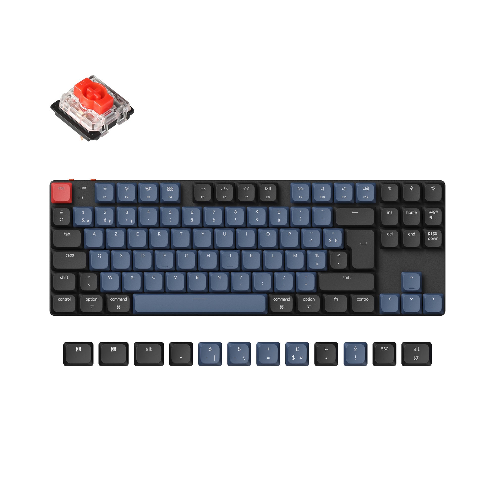 Keychron K1 Pro QMK/VIA ultra-slim custom mechanical keyboard 80 percent TKL layout for Mac Windows Linux low-profile Gateron red ISO French layout