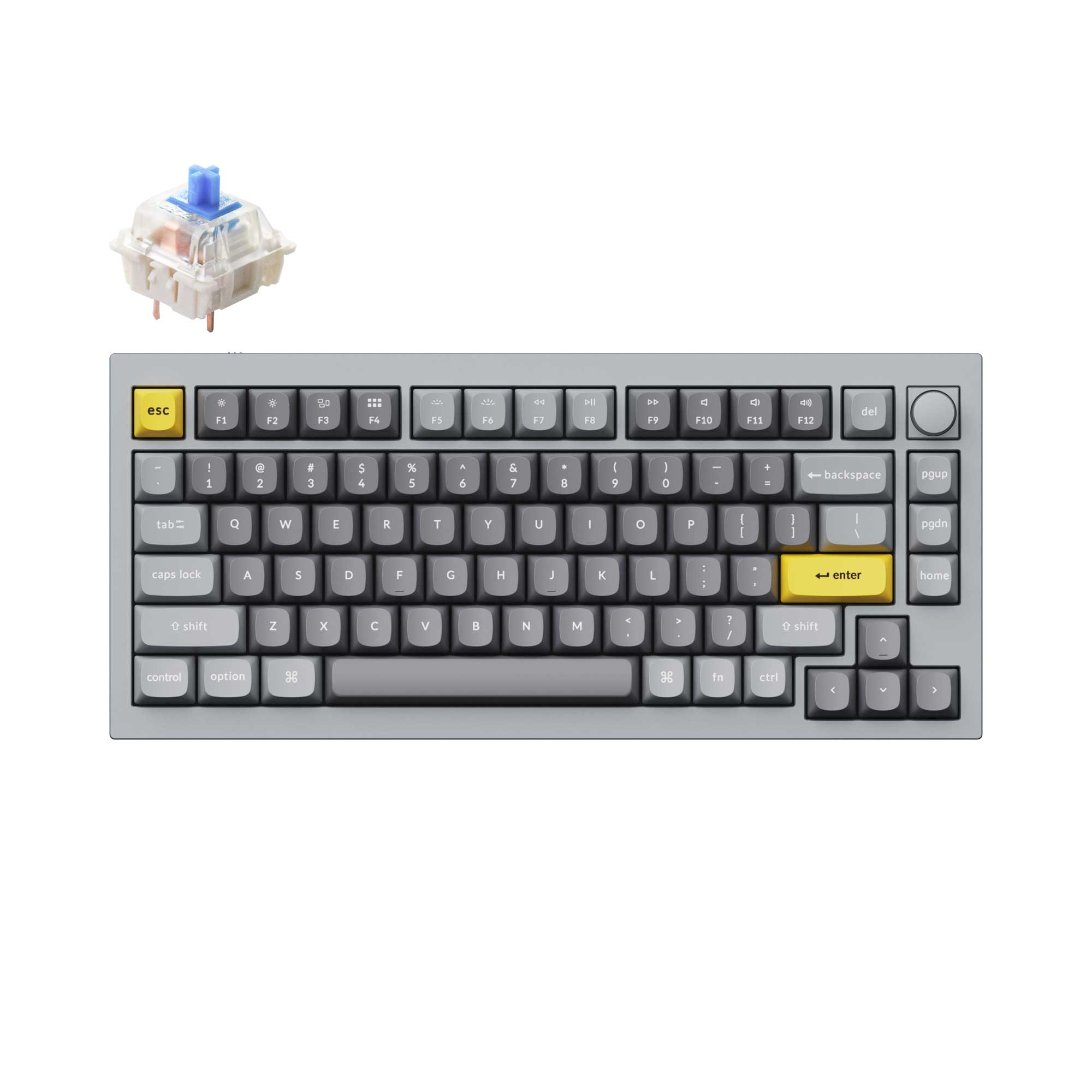 Keychron Q1 QMK VIA custom mechanical keyboard 75 percent layout full aluminum grey frame B knob version for Mac Windows iOS RGB backlight with hot swappable Gateron G Pro switch blue