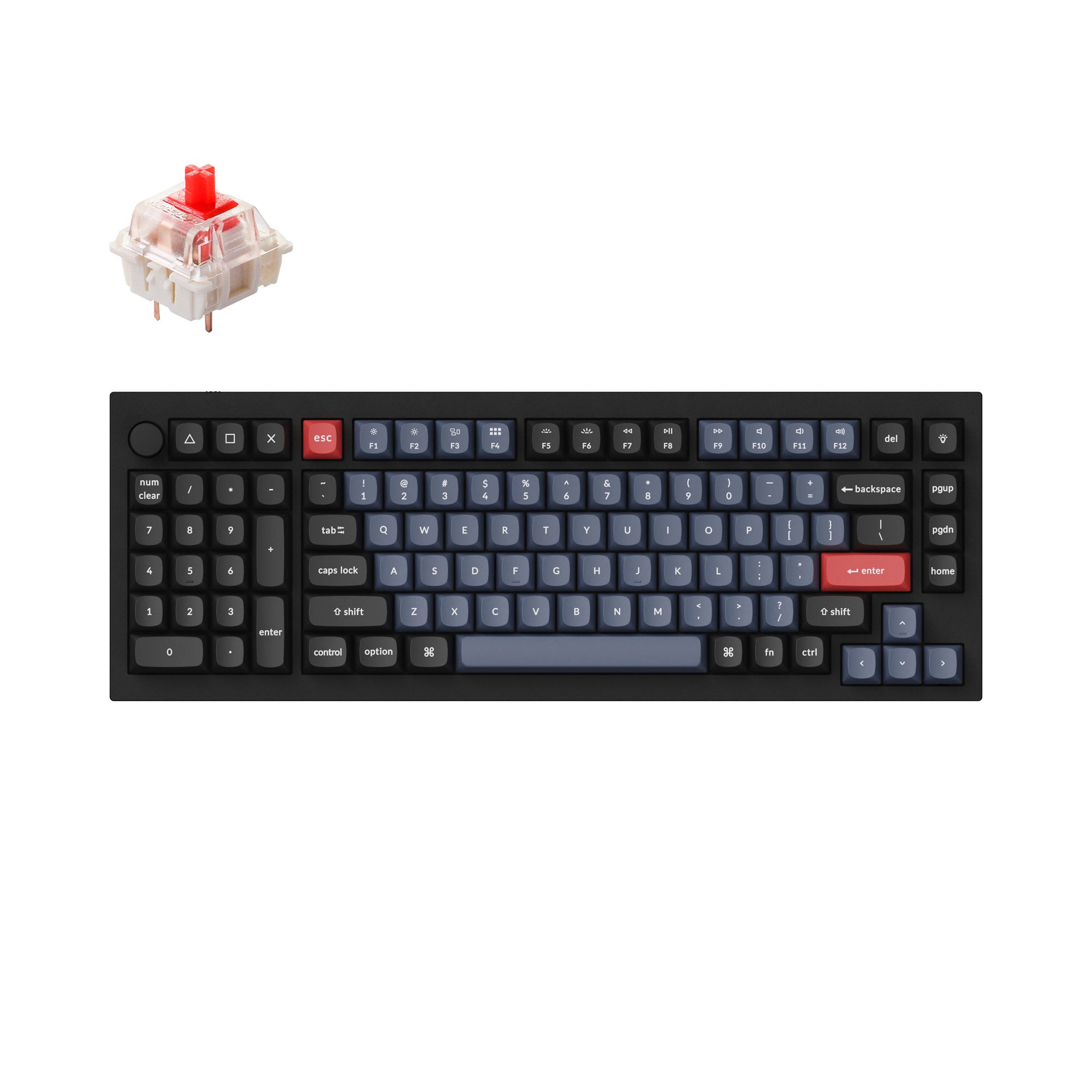 Keychron Q12 QMK VIA southpaw custom mechanical keyboard 96 percent full aluminum frame for Mac Window Linux fully assembled knob black Gateron G pro switch red