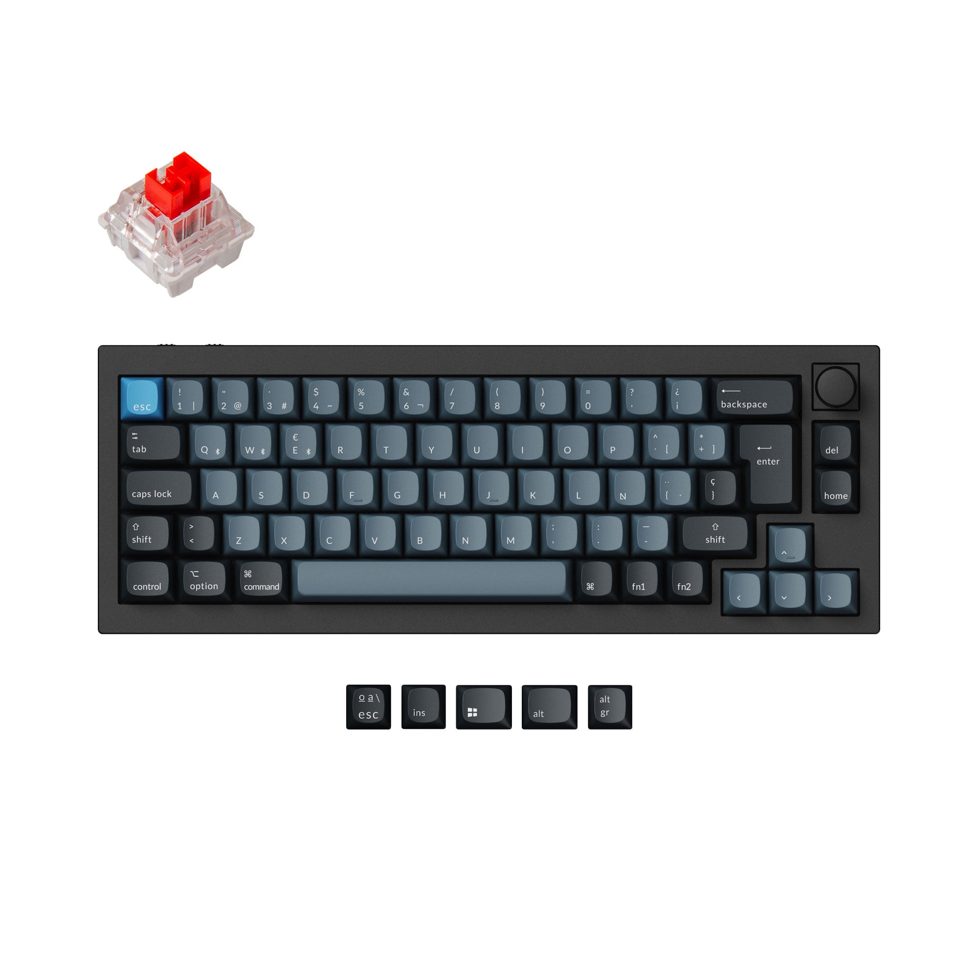 Keychron Q2 Pro QMK/VIA wireless custom mechanical keyboard 65 percent layout aluminum black for Mac WIndows Linux RGB backlight hot-swappable K Pro switch red ISO Spanish layout