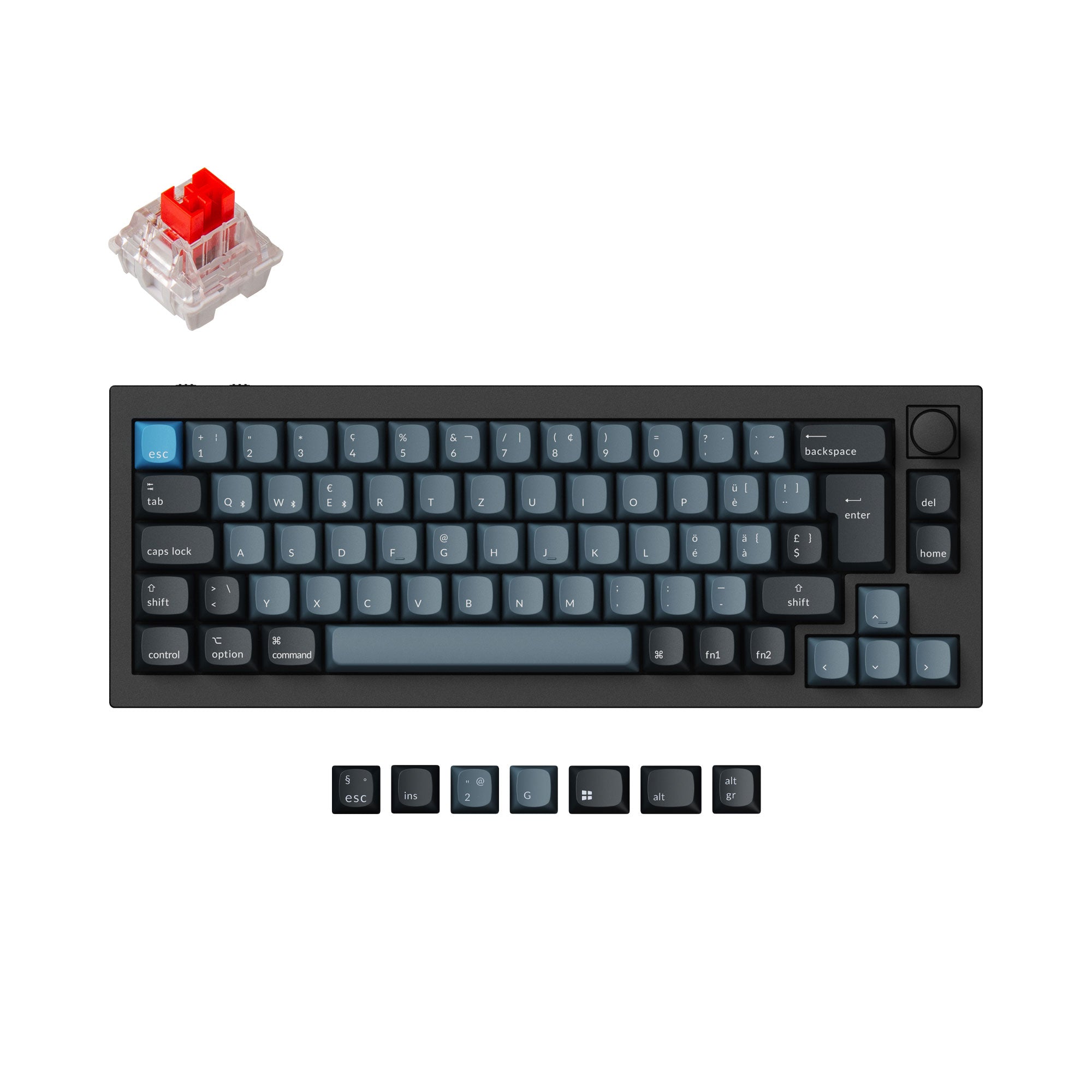 Keychron Q2 Pro QMK/VIA wireless custom mechanical keyboard 65 percent layout aluminum black for Mac WIndows Linux RGB backlight hot-swappable K Pro switch red ISO Swiss layout