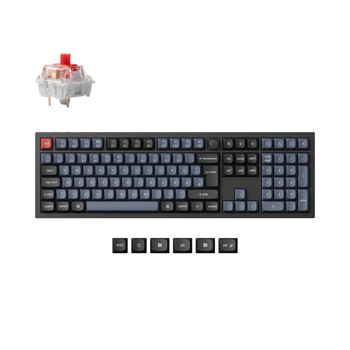 Keychron Q6 Pro QMK/VIA wireless custom mechanical keyboard full-size layout aluminum black for Mac Windows Linux RGB hot-swappable K Pro switch red ISO German layout PBT