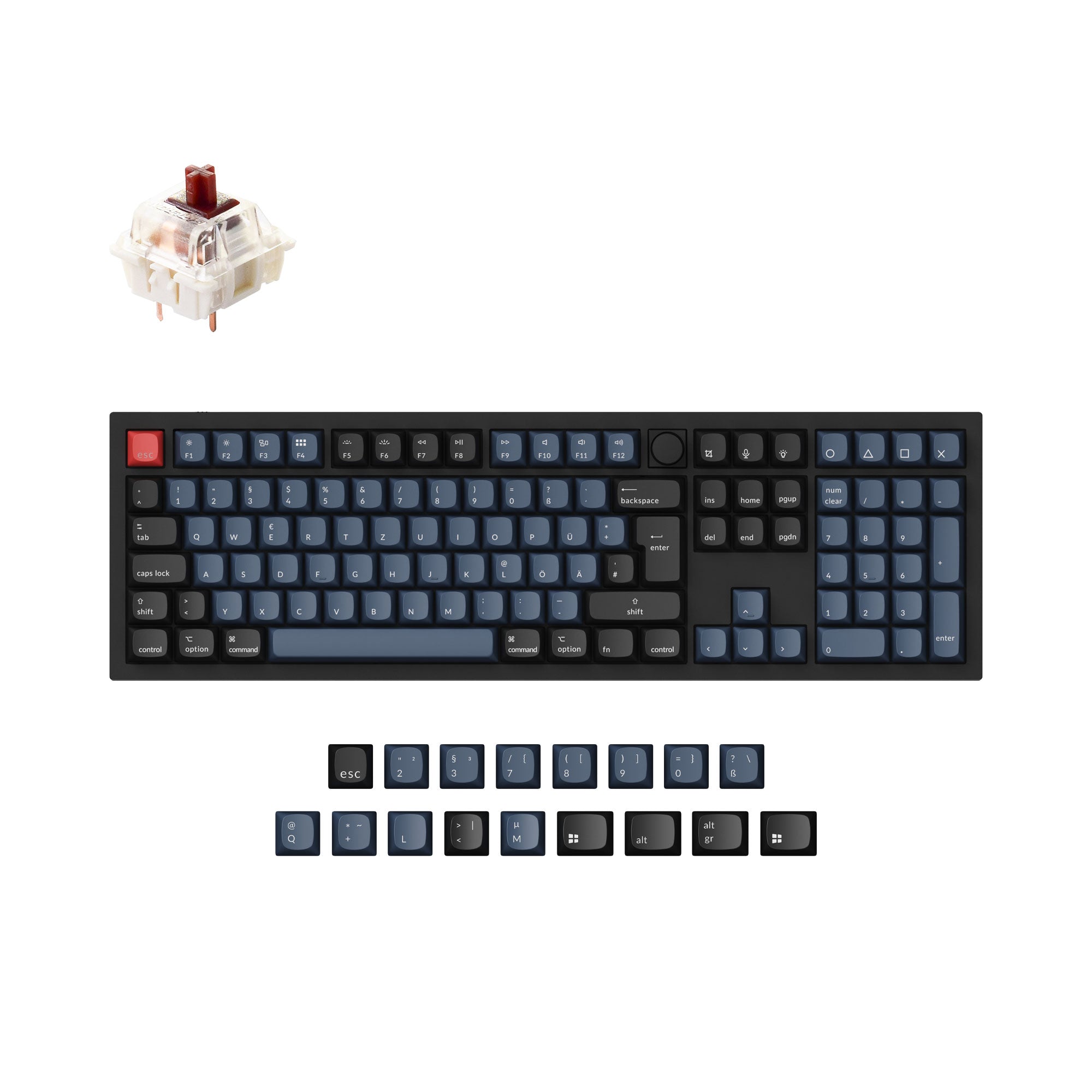 Keychron Q6 QMK VIA custom mechanical keyboard full size aluminum black frame knob German ISO DE layout for Mac Windows Hot Swappable Gateron G Pro Brown