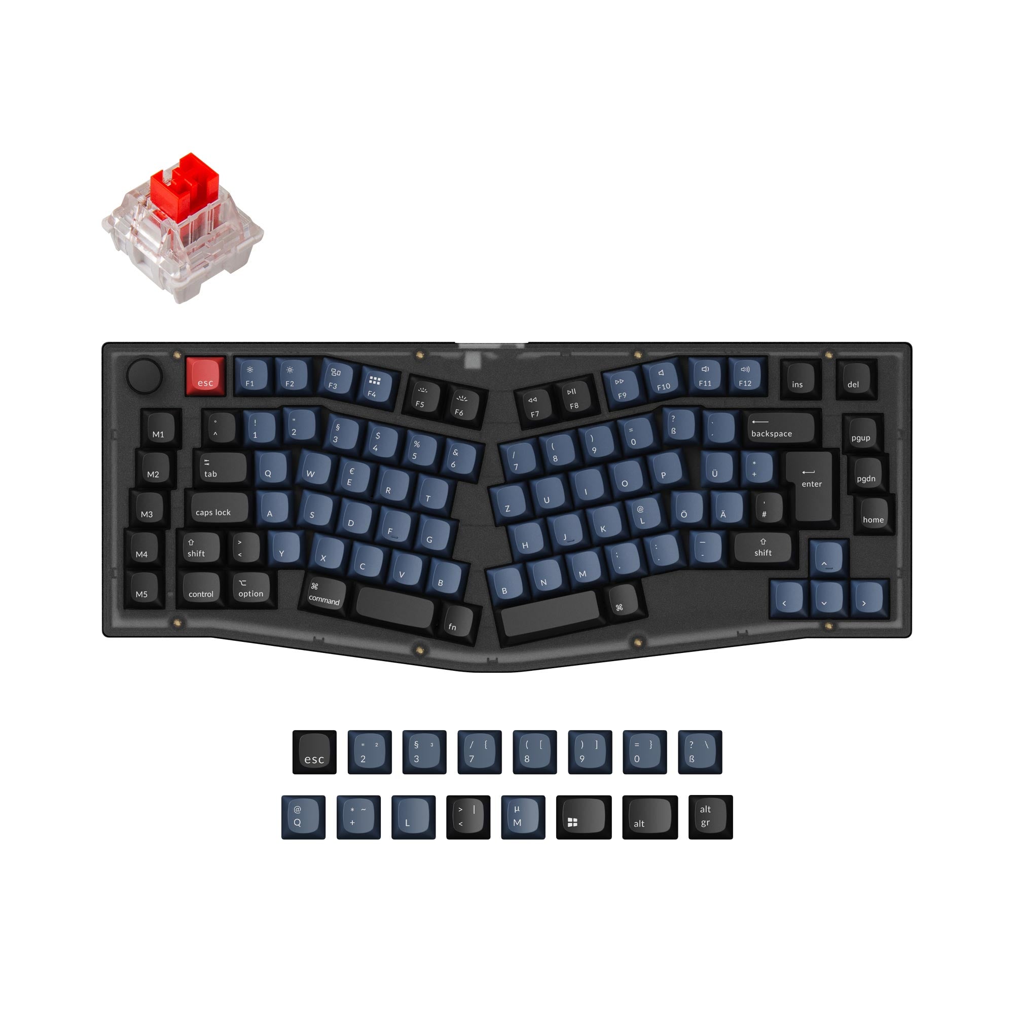 Keychron V10 QMK VIA custom mechanical keyboard Alice layout frosted black for Mac Window Linux fully assembled knob black DE ISO layout Keychron K pro switch red