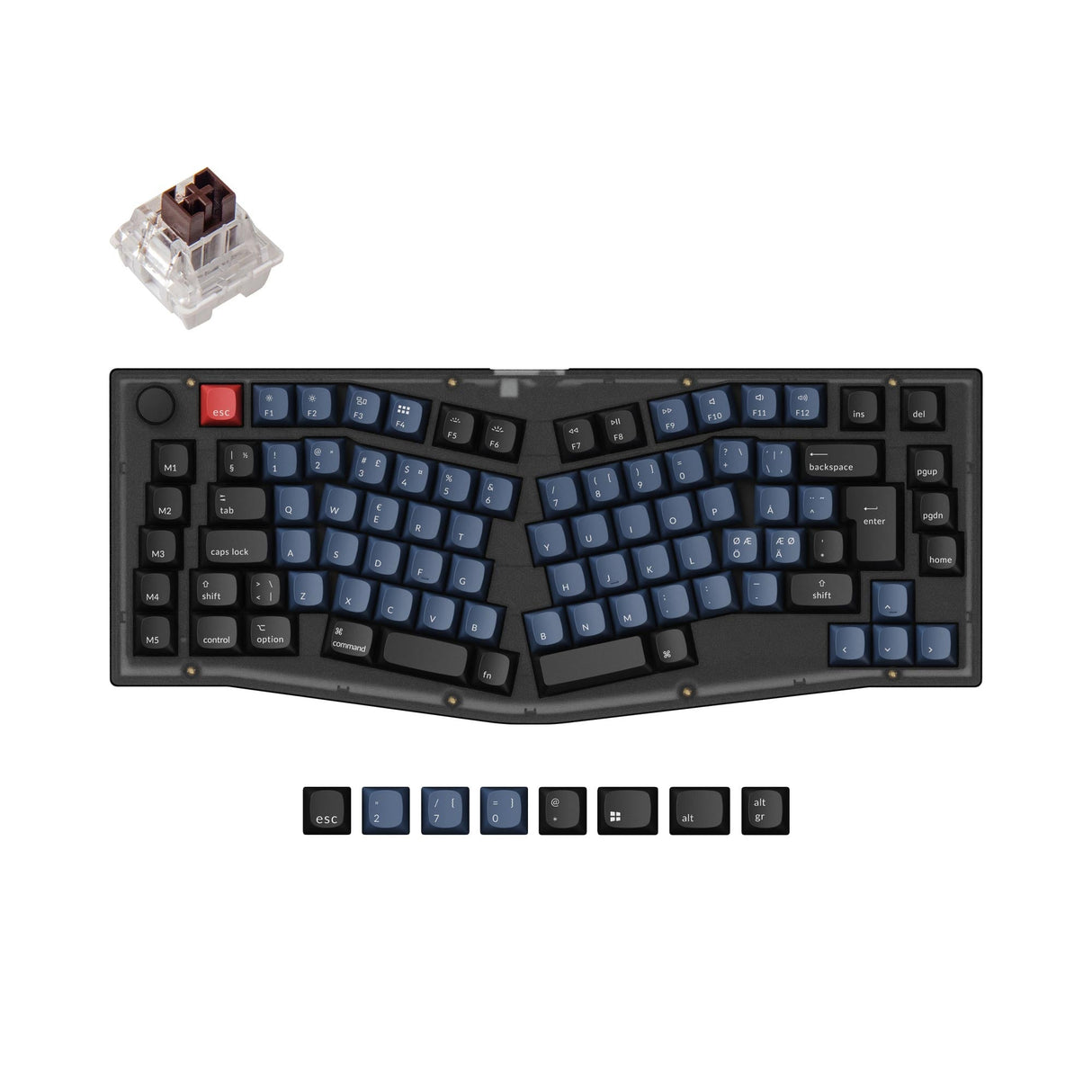 Keychron V10 QMK VIA custom mechanical keyboard Alice layout frosted black for Mac Window Linux fully assembled knob black Nordic ISO layout Keychron K pro switch brown