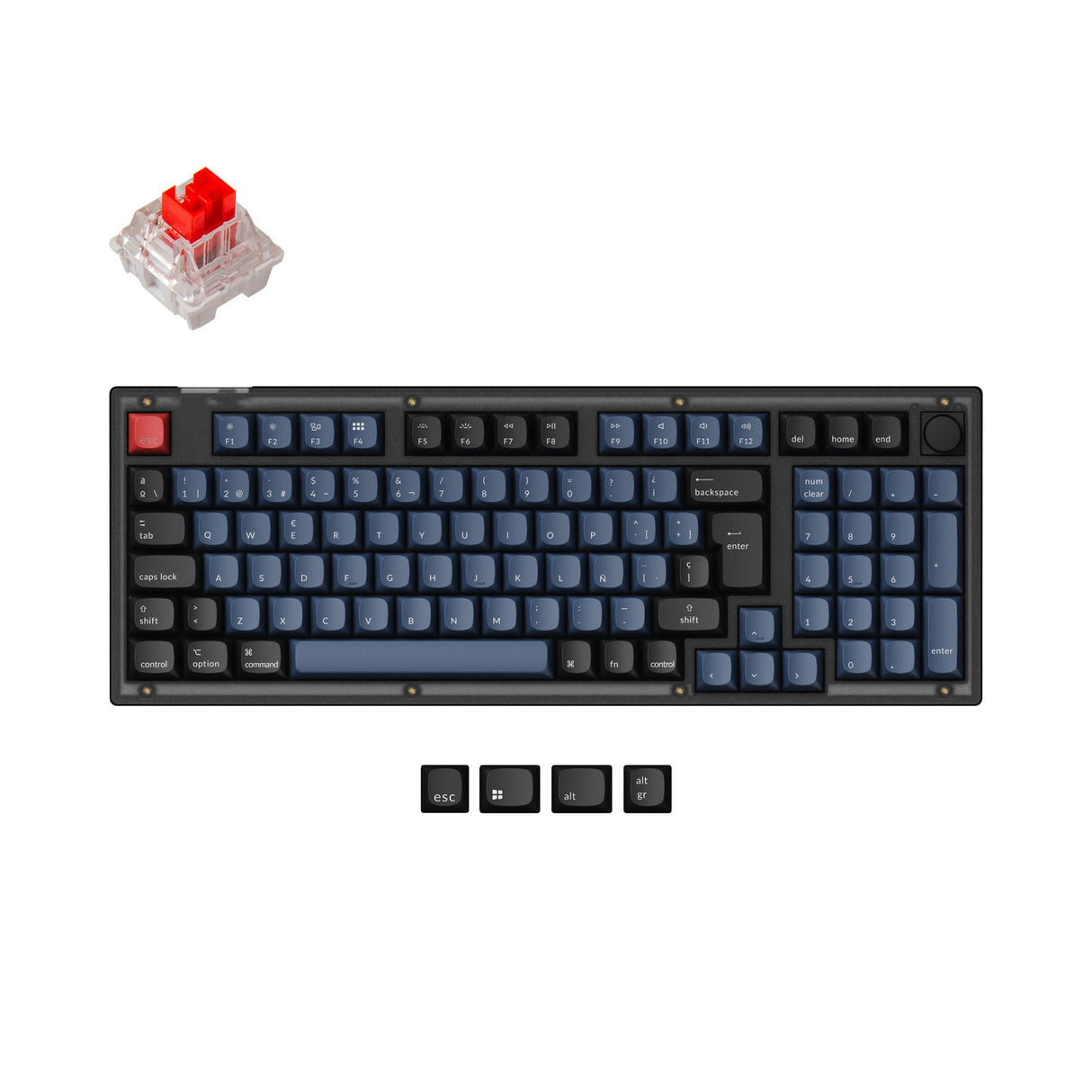 Keychron V5 QMK VIA custom mechanical keyboard 96 percent layout frosted black knob Mac Windows Spanish ES ISO layout hot swappable Keychron K Pro red