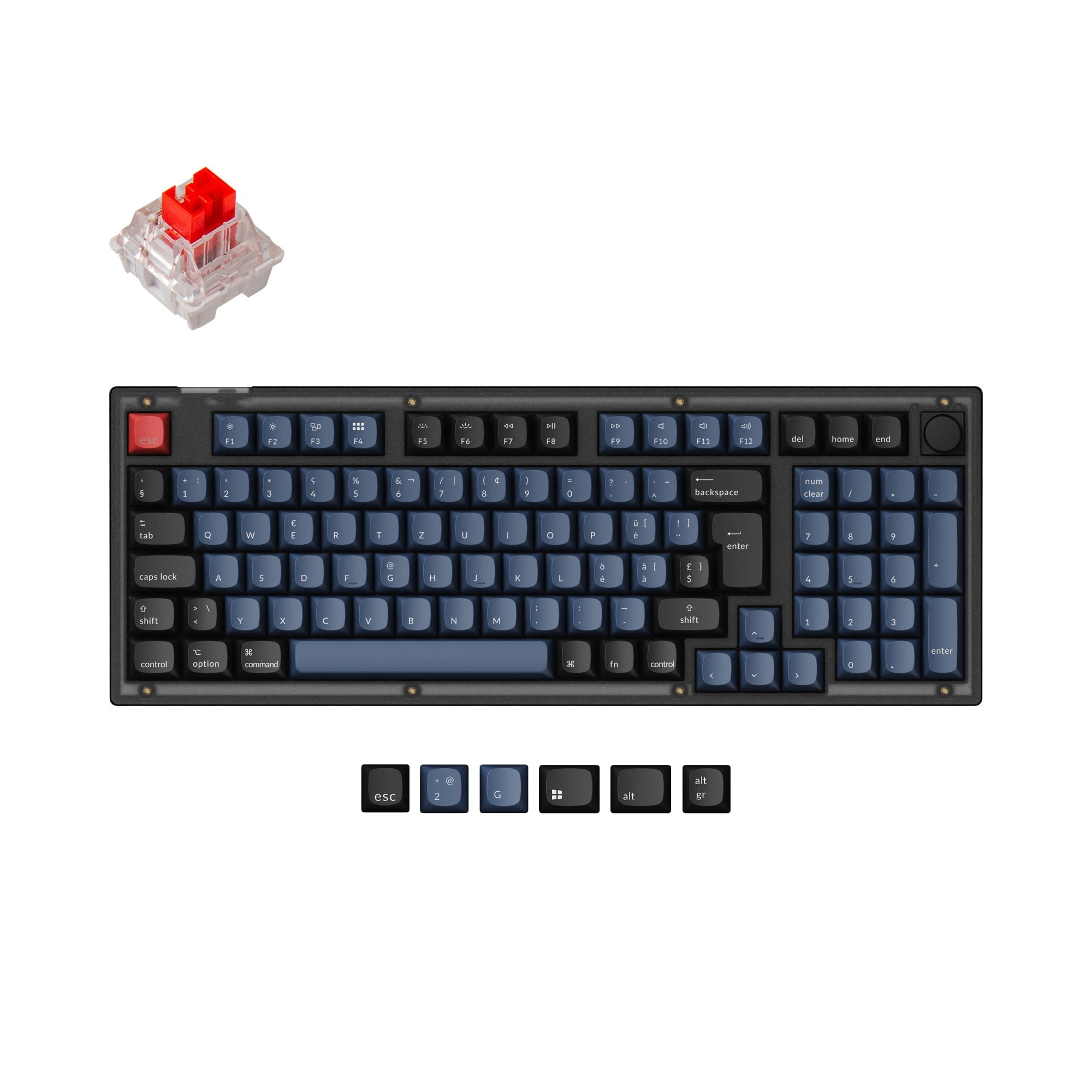 Keychron V5 QMK VIA custom mechanical keyboard 96 percent layout frosted black knob Mac Windows Swiss ISO layout hot swappable Keychron K Pro red