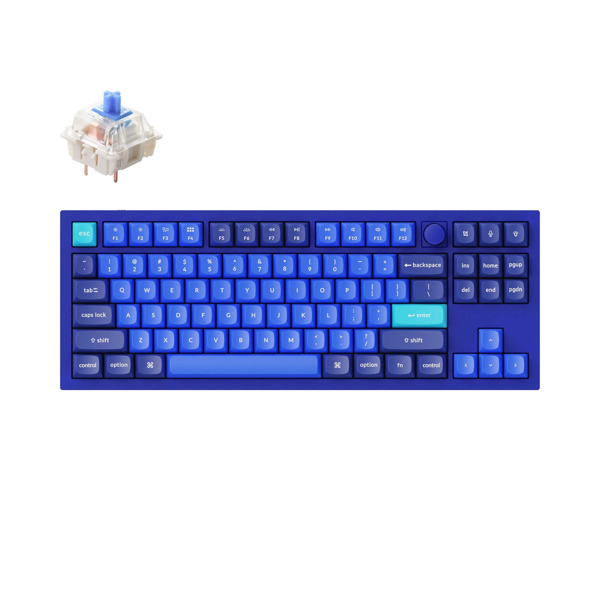 Keychron Q3 QMK VIA custom mechanical keyboard tenkeyless 80 percent layout full aluminum blue frame knob for Mac Windows iOS RGB backlight with hot swappable Gateron G Pro switch blue