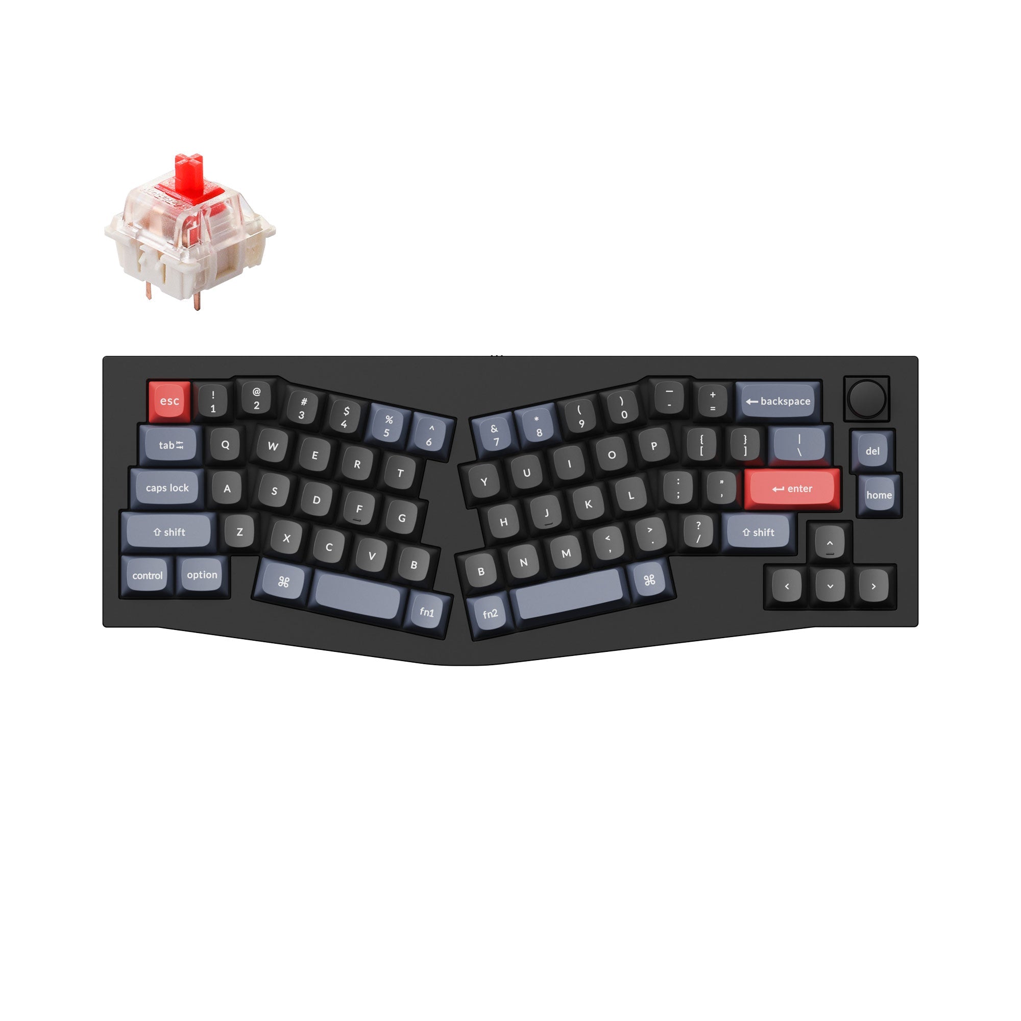 Keychron Q8 QMK/VIA custom mechanical keyboard Alice layout knob version full aluminum black frame for Mac Windows Linux fully assembled  B Gateron G Pro switch red