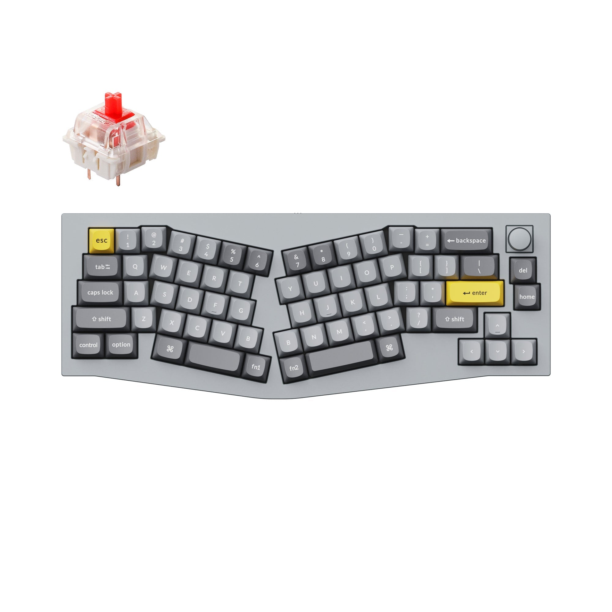 Keychron Q8 QMK/VIA custom mechanical keyboard Alice layout knob version full aluminum grey frame for Mac Windows Linux fully assembled Gateron G Pro switch red