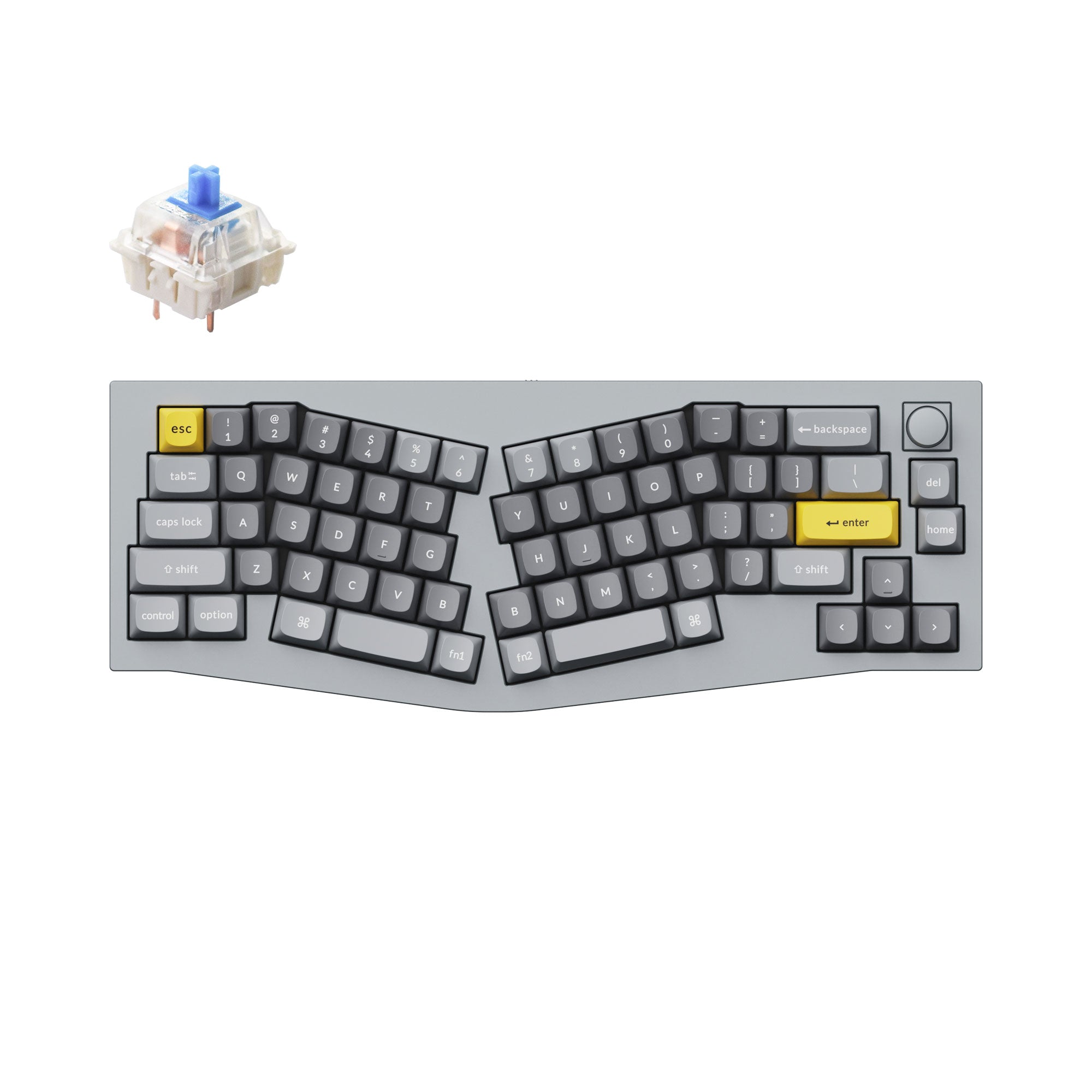 Keychron Q8 QMK/VIA custom mechanical keyboard Alice layout knob version full aluminum grey frame for Mac Windows Linux fully assembled  B Gateron G Pro switch blue