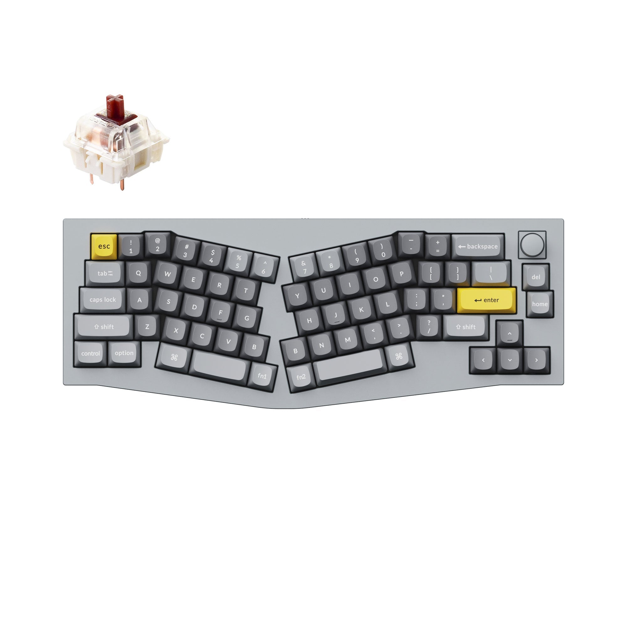 Keychron Q8 QMK/VIA custom mechanical keyboard Alice layout knob version full aluminum grey frame for Mac Windows Linux fully assembled  B Gateron G Pro switch brown