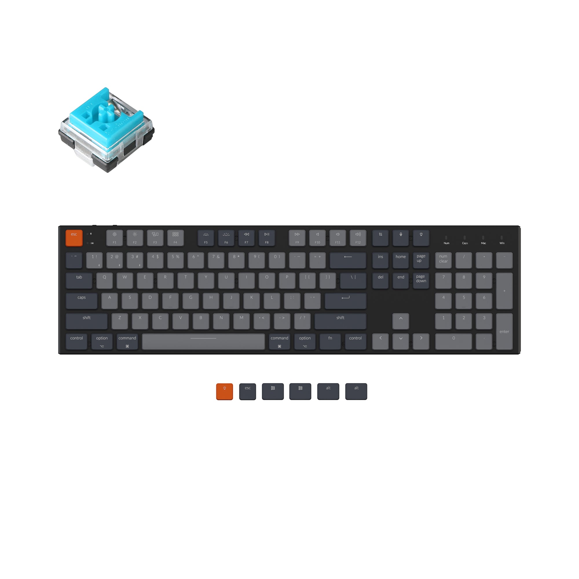 keychron k5 wired wireless low profile mechanical keyboard rgb backlight gateron optical switch blue mac and windows