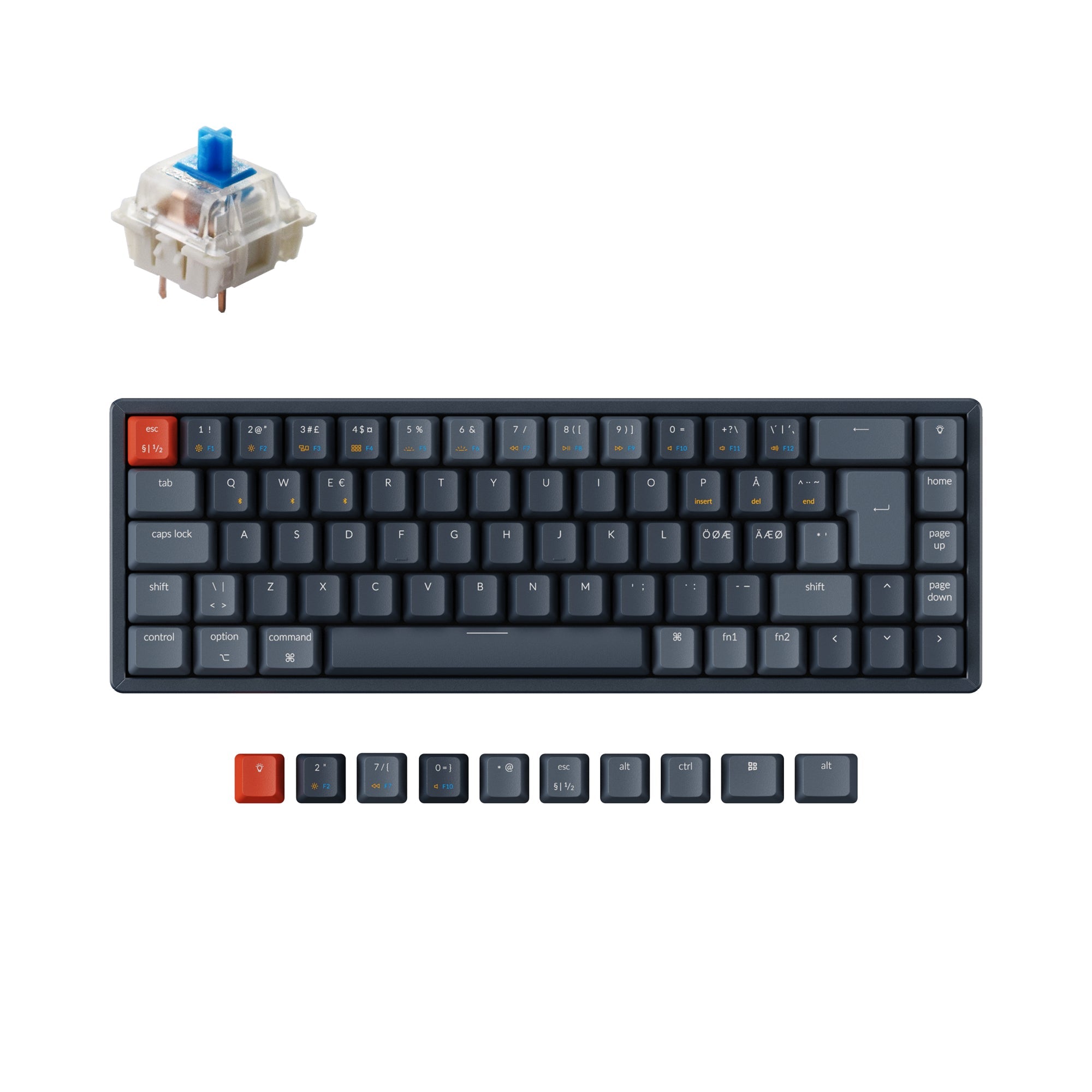 ?keychron k6 nordic iso layout wireless mechanical keyboard gateron blue switch rgb backlight for mac windows