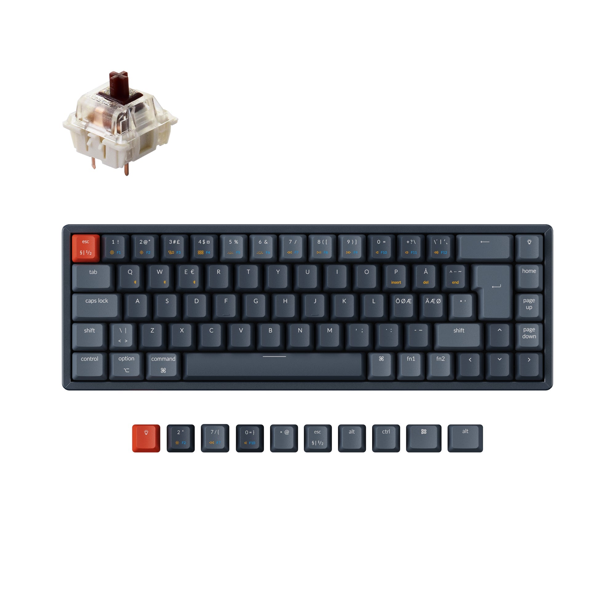 ?keychron k6 nordic iso layout wireless mechanical keyboard gateron brown switch rgb backlight for mac windows