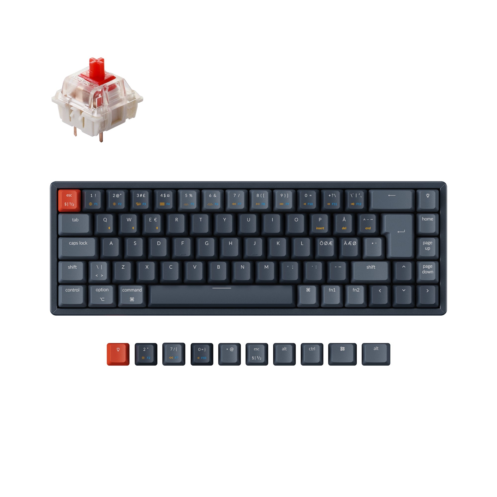 ?keychron k6 nordic iso layout wireless mechanical keyboard gateron red switch rgb backlight for mac windows